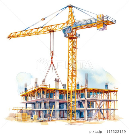 Vibrant Watercolor Construction Scene Illustration Vibrant Watercolor Construction Scene Illustration 115322139