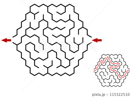 Easy hexagonal vector labyrinth. Children logic game for brain training isolated on white background 115322510