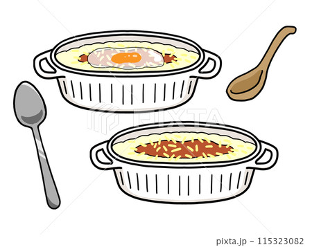 ミートドリア2種とスプーンとレンゲのイラスト 115323082