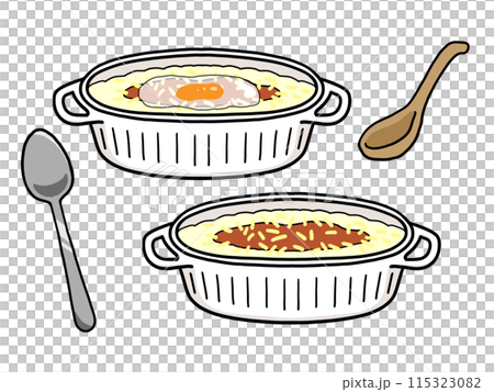 ミートドリア2種とスプーンとレンゲのイラスト 115323082