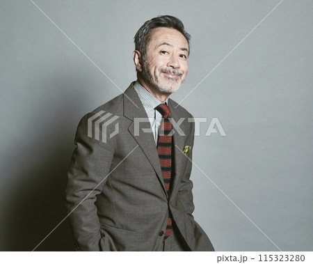 グレーバックのミドル世代のスーツを着たビジネスマン グレーバックのミドル世代のスーツを着たビジネスマン 115323280