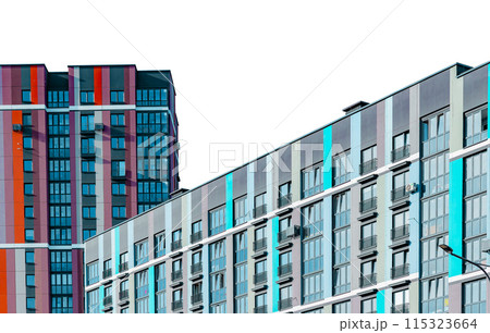 Urban condominium buildings with modern facades. Isolated structures perfect for real estate 115323664