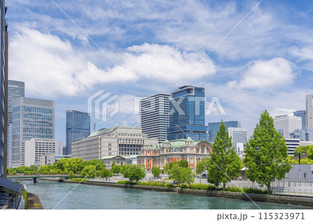難波橋(ライオン橋)から見る中之島の景観 難波橋(ライオン橋)から見る中之島の景観 115323971