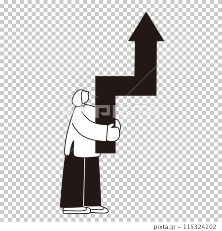 Vector line drawing of a person holding an arrow 115324202