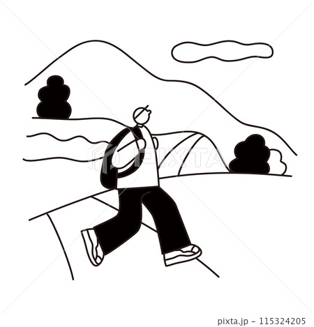ハイキングをする人のベクター線画 115324205