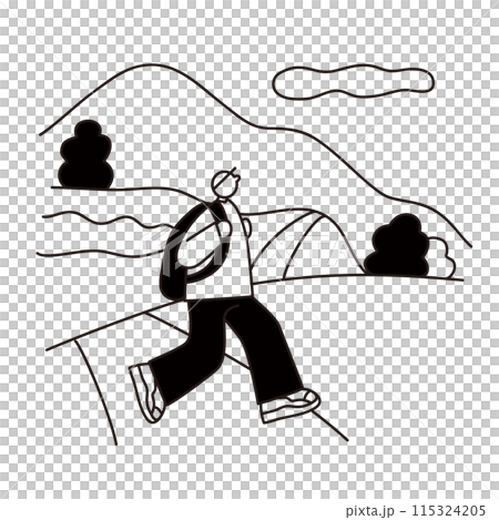 ハイキングをする人のベクター線画 115324205