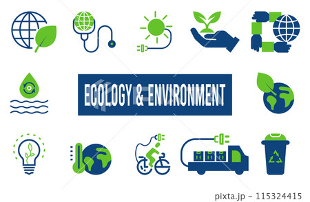 Ecology and Energy Solid Icons set. Natural symbols related to ecology and nature. The symbols for green technology, green energy, and renewable energy. 115324415