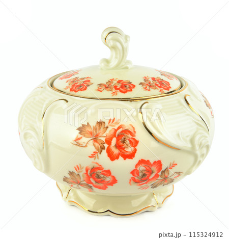 Vintage porcelain candy bowl isolated on white. Vintage porcelain candy bowl isolated on white. 115324912