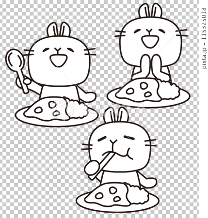 かわいいうさぎとカレーセット(白黒) 115325018