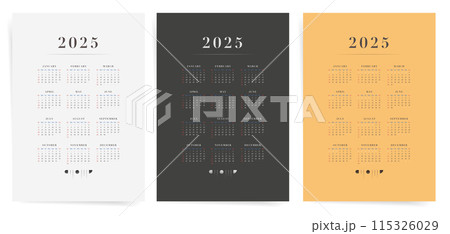 Elegant Minimalist 2025 Calendar Trio of White, Black and Yellow One Page A4 Calendars. 115326029