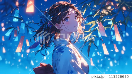 七夕祭りで人目を惹く女性 115326650