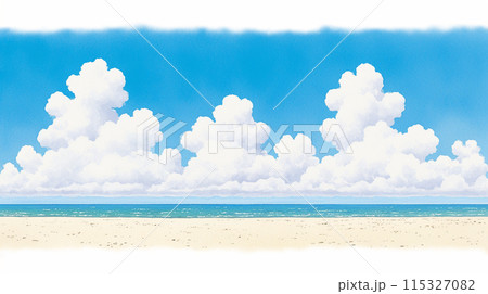 南国の海と白い砂浜と入道雲