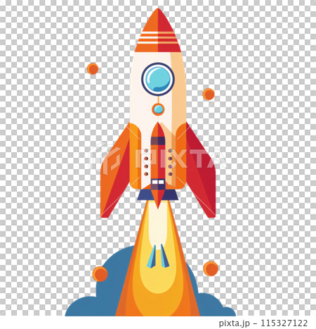 3D cartoon for rocket clipart in flat illustration 115327122