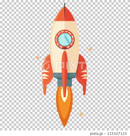 3D cartoon for rocket clipart in flat illustration 115327123