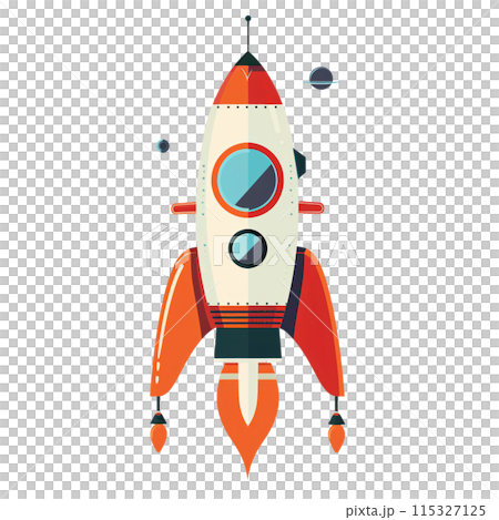 3D cartoon for rocket clipart in flat illustration 115327125
