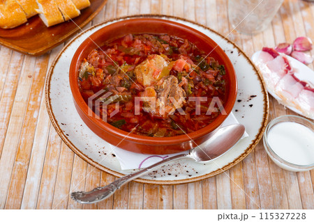 Ukrainian or Russian beetroot soup borscht 115327228