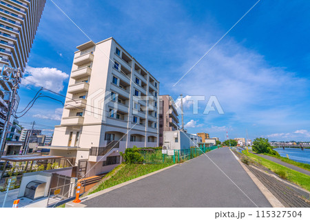 日本の横浜都市景観 6月。東急新横浜線　新綱島駅南口（画面左）や鶴見川などを望む＝8日 115327504