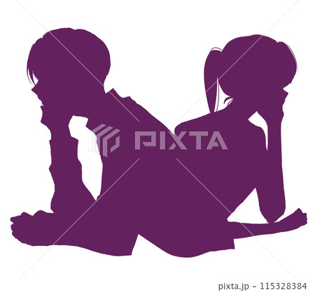背中合わせの男女　影絵　ネガティブ 115328384