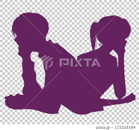 背中合わせの男女　影絵　ネガティブ 115328384