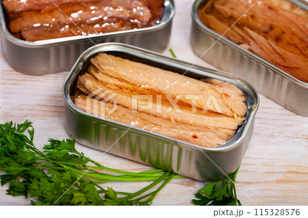 Canned seafood, melva fish fillets preserved in oi Canned seafood, melva fish fillets preserved in oi 115328576