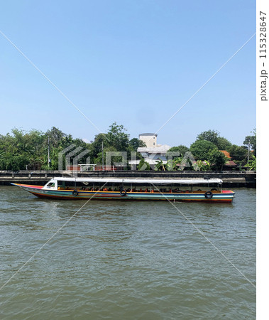 boat floating on river 115328647