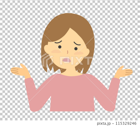 Illustration of a woman with a worried and troubled expression 115329246