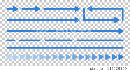 Set of blue arrow, line and triangle icons - Simple pointer and direction image material 115329599