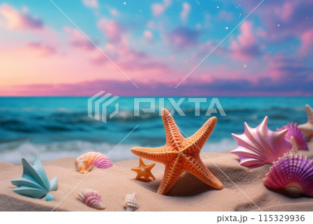 Sea shells starfish on beach 115329936