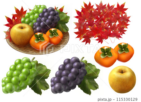 果物が豊作に獲れた実りの秋のイラスト 115330129