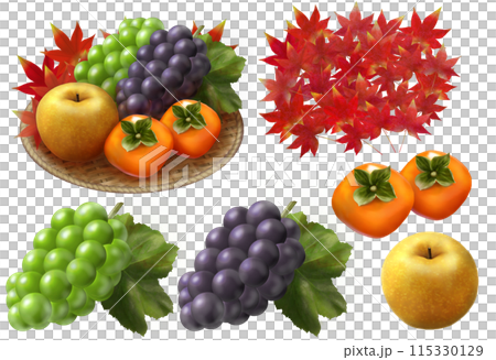 果物が豊作に獲れた実りの秋のイラスト 115330129