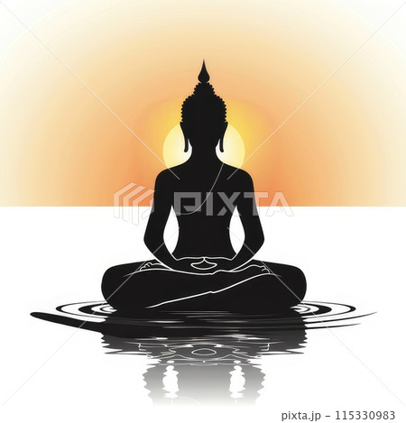 Black buddha silhouette against red background. AI-generated content 115330983