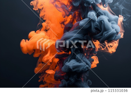 A blue and orange smokey background with a lot of smoke 115331036