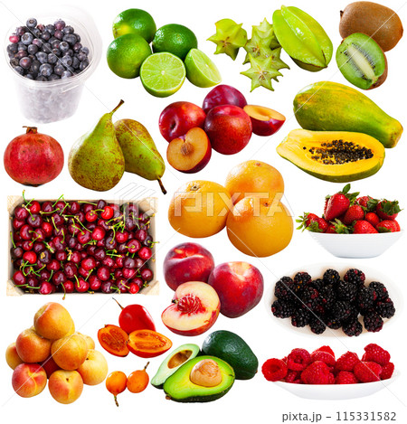 Set of assorted fruits isolated on white Set of assorted fruits isolated on white 115331582