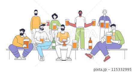 Group of diverse people holding beer glasses and bottles sitting and standing in a casual setting cheerful social gathering leisure activity Group of diverse people holding beer glasses and bottles sitting and standing in a casual setting cheerful social gathering leisure activity 115332995