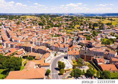 Flight over the city Craponne-sur-Arzon on day. France Flight over the city Craponne-sur-Arzon on day. France 115333599
