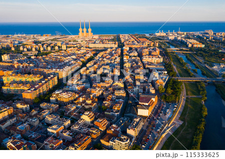 Modern buildings in the coastal residential areas of Sant Adria de Besos and Badalona. Barcelona Modern buildings in the coastal residential areas of Sant Adria de Besos and Badalona. Barcelona 115333625