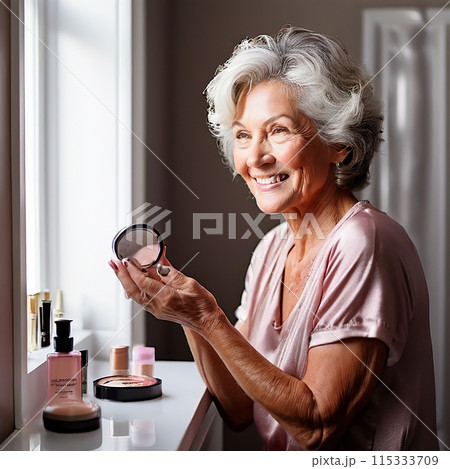 Elegant Rituals: Capturing a Senior Woman's Makeup Application Up Close 115333709