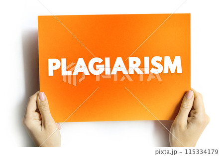 Plagiarism is the fraudulent representation of another person's ideas or expressions as one's own original work, text concept on card 115334179