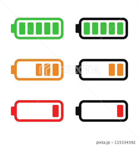battery capacity charging coloured icons set collection vector flat illustration battery capacity charging coloured icons set collection vector flat illustration 115334392