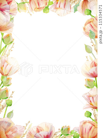 Floral frame  isolated on white. Floral border. Watercolor illustration. 115334571