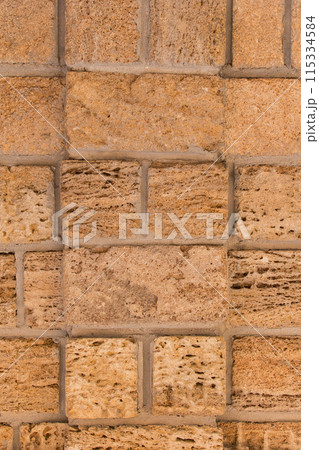 Brown brick blocks sand shell limestone natural texture wall background structure 115334584