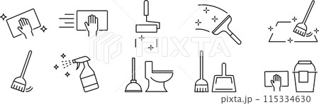 掃除に関する線画アイコンセット 115334630
