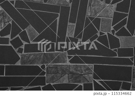 Black Paving Stone Floor Tile Street Pattern Texture Background Mosaic Urban Road Ceramic Top View 115334662