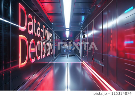 A futuristic, sterile corridor lit by red neon lights leads to a data center, highlighting the importance of data-driven decisions in the digital age. A futuristic, sterile corridor lit by red neon lights leads to a data center, highlighting the importance of data-driven decisions in the digital age. 115334874