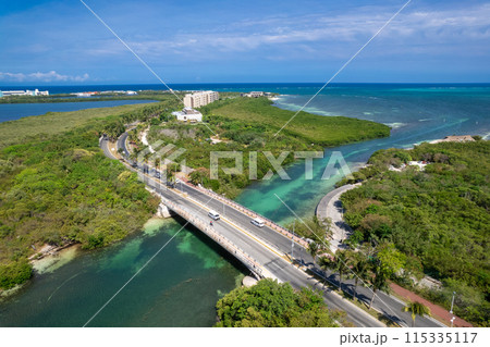 Aerial view of Punta NIzuc in Cancun Hotel Zone Aerial view of Punta NIzuc in Cancun Hotel Zone 115335117