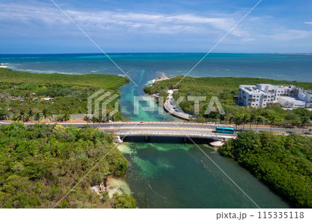 Aerial view of Punta NIzuc in Cancun Hotel Zone Aerial view of Punta NIzuc in Cancun Hotel Zone 115335118