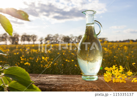 Glass Jug of Water in Flower Field Glass Jug of Water in Flower Field 115335137
