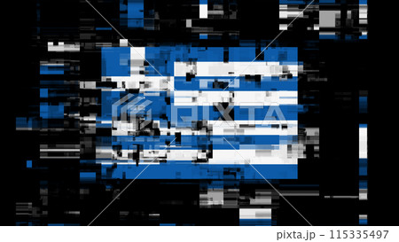 3D rendering flag Greece with screen effects of technological glitches 3D rendering flag Greece with screen effects of technological glitches 115335497