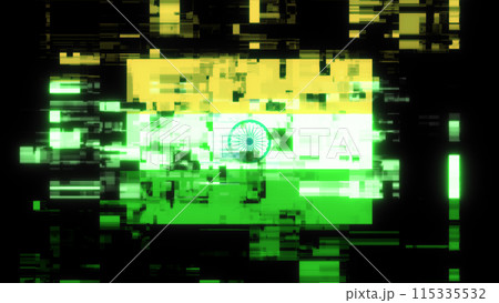 3D rendering flag India with screen effects of technological glitches 3D rendering flag India with screen effects of technological glitches 115335532
