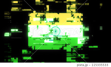 3D rendering flag India with screen effects of technological glitches 115335533